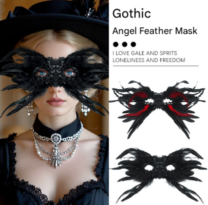 Red and Black Mysterious Gothic Feather Masquerade Mask - Black Angel Wing Venetian Party Costume - Image 2