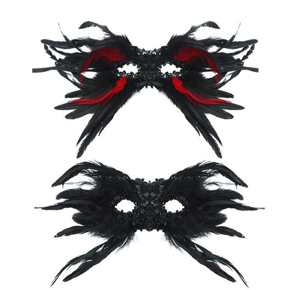 Red and Black Mysterious Gothic Feather Masquerade Mask - Black Angel Wing Venetian Party Costume - Image 3