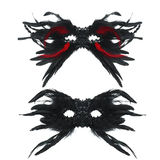 Red and Black Mysterious Gothic Feather Masquerade Mask - Black Angel Wing Venetian Party Costume - Image 3