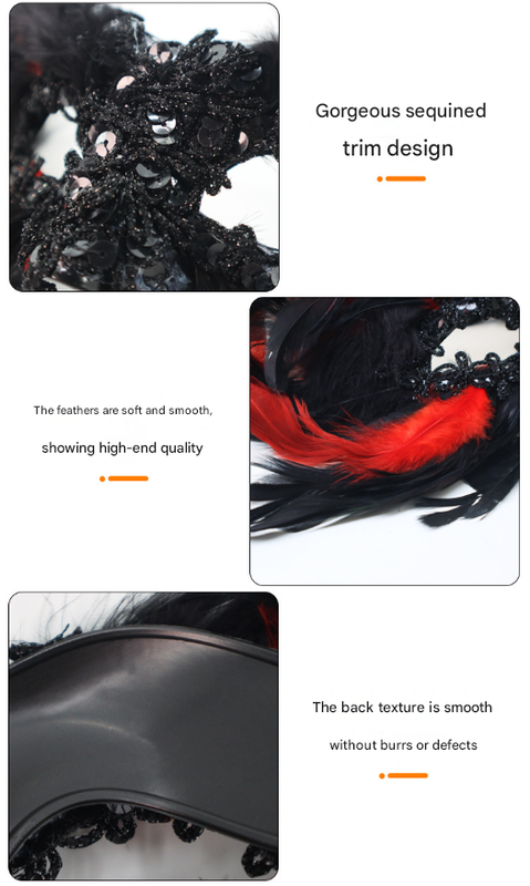 Red and Black Mysterious Gothic Feather Masquerade Mask - Black Angel Wing Venetian Party Costume - Image 4