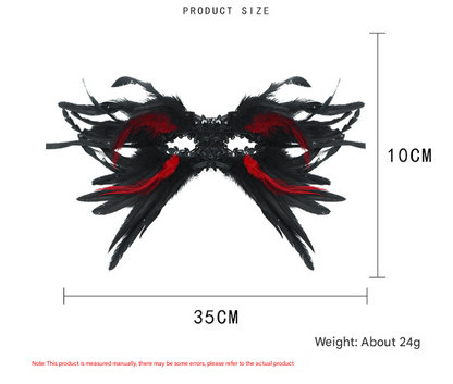 Red and Black Mysterious Gothic Feather Masquerade Mask - Black Angel Wing Venetian Party Costume - Image 5