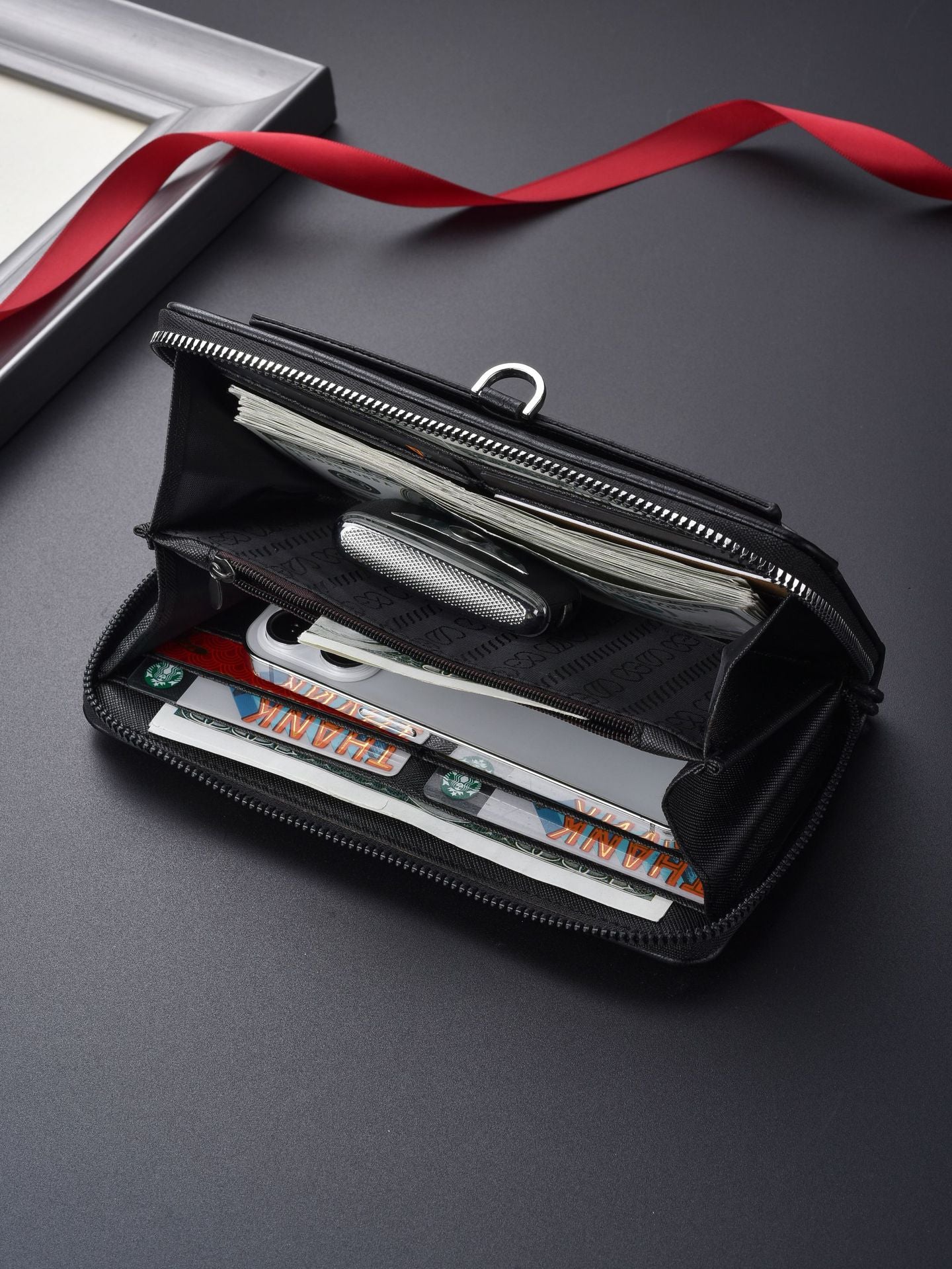 Coffee Classic Long Zipper Wallet Clutch - Large Capacity PU Leather Phone & Card Holder with Wrist Strap - Image 8