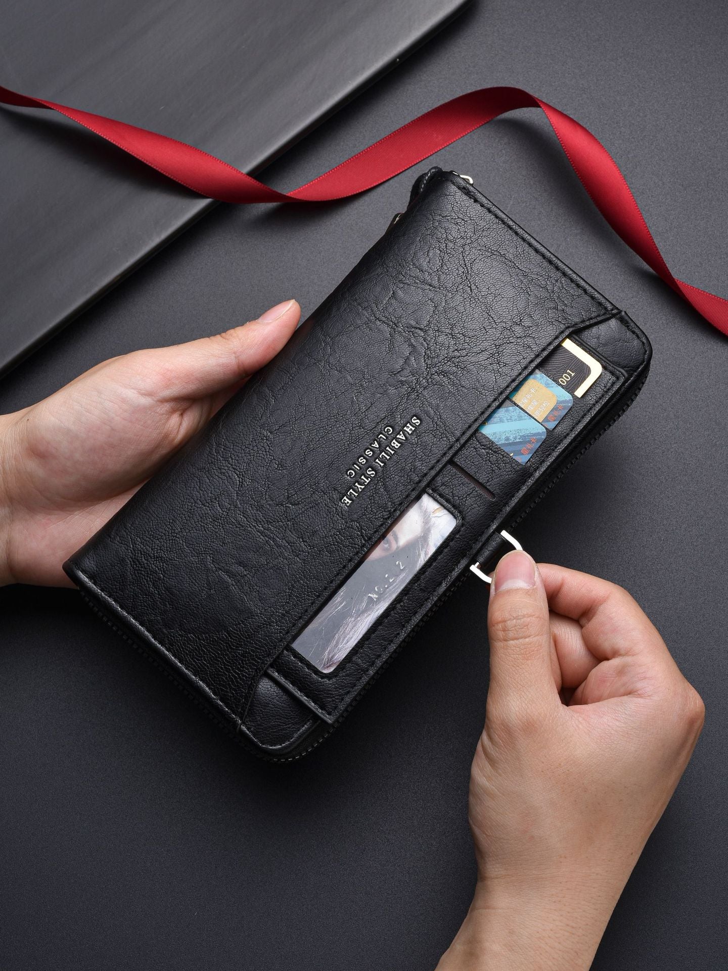 Brown Classic Long Zipper Wallet Clutch - Large Capacity PU Leather Phone & Card Holder with Wrist Strap - Image 5
