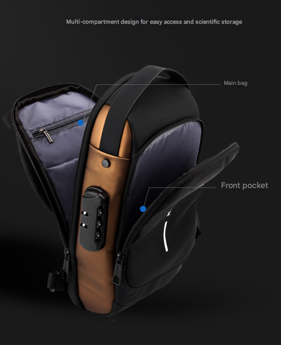 Black Men's Anti-Theft Crossbody Sling Bag with USB Charging Port & Combination Lock - Image 5