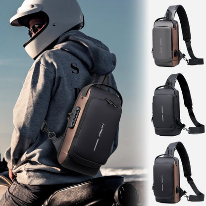 Black and Brown Men's Anti-Theft Crossbody Sling Bag with USB Charging Port & Combination Lock - Image 2
