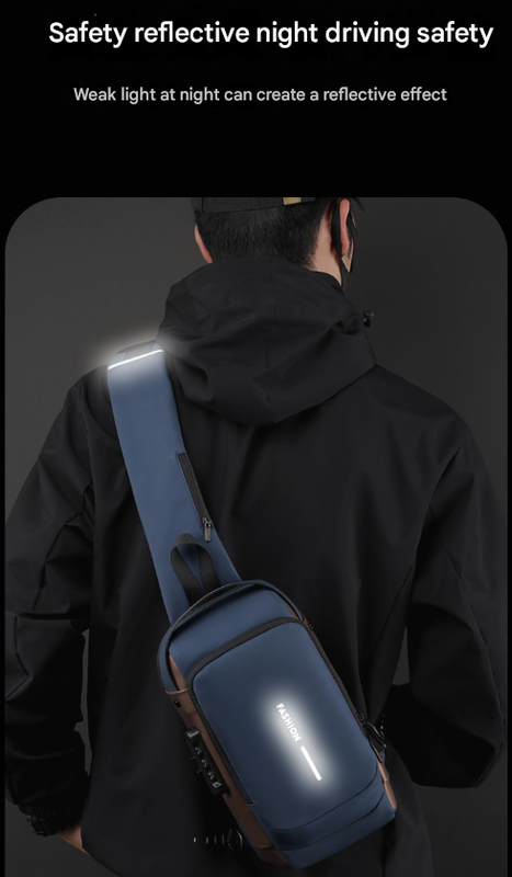 Grey and Brown Men's Anti-Theft Crossbody Sling Bag with USB Charging Port & Combination Lock - Image 8