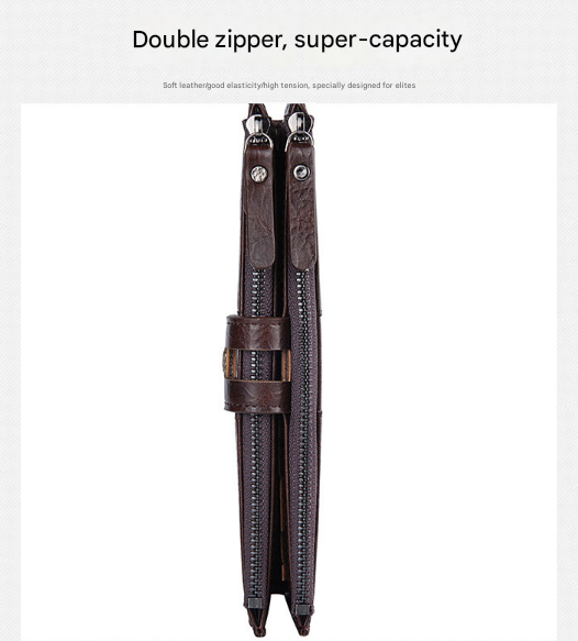 Black Men's Vintage PU Leather Long Wallet - High Capacity Dual Zipper Clutch with Phone & Card Slots - Image 6