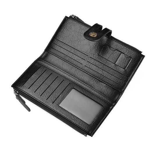 Coffee Men's Vintage PU Leather Long Wallet - High Capacity Dual Zipper Clutch with Phone & Card Slots - Image 7