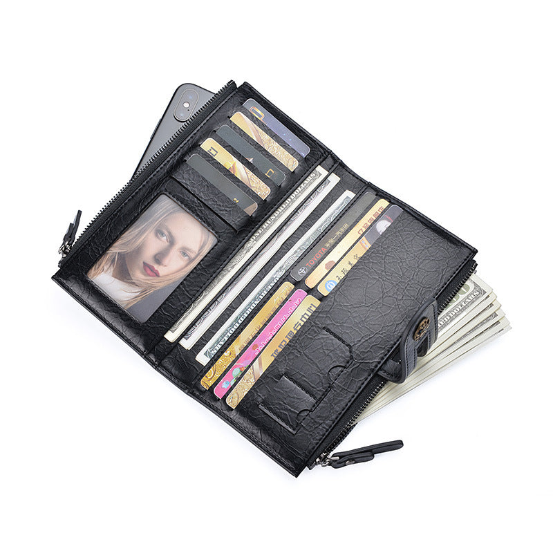 Coffee Men's Vintage PU Leather Long Wallet - High Capacity Dual Zipper Clutch with Phone & Card Slots - Image 8