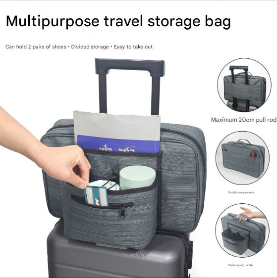 Heather Grey Versatile Travel Organizer Bag with Luggage Sleeve - Portable Carry-On for Laptop, Shoes & Accessories - Image 2