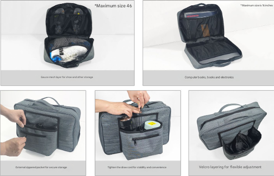 Heather Grey Versatile Travel Organizer Bag with Luggage Sleeve - Portable Carry-On for Laptop, Shoes & Accessories - Image 5