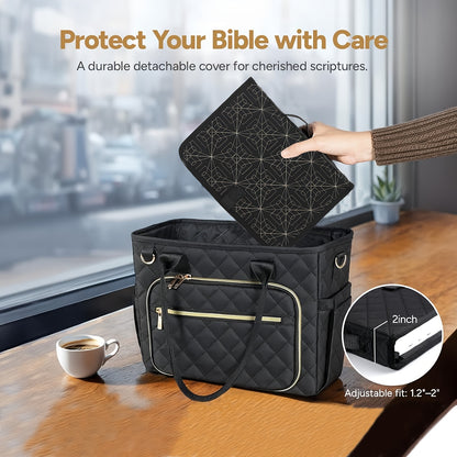 Beige Elegant Quilted Bible Cover - Protective Book Case with Carry Handle  - Image 6