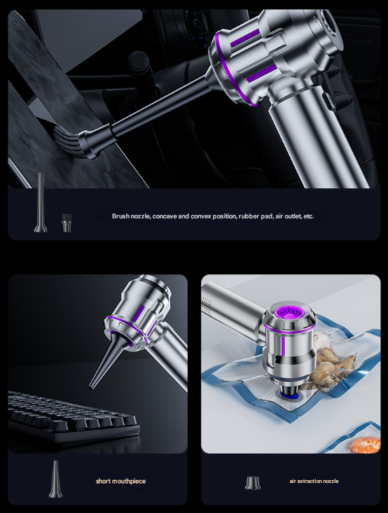 Silver and Purple 4-in-1 Cordless Handheld Vacuum Cleaner - Powerful 16KPa Suction with Brushless Motor, Blower & Air Pump - Image 4