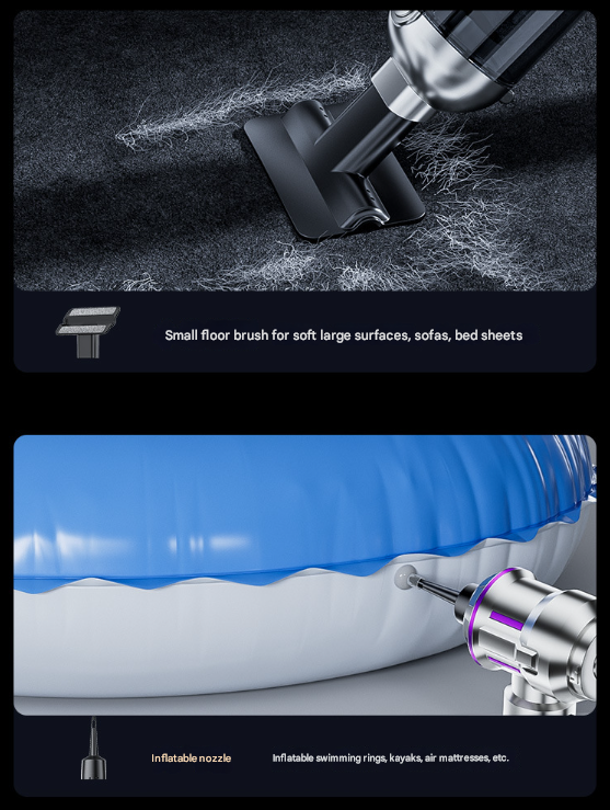 Silver and Purple 4-in-1 Cordless Handheld Vacuum Cleaner - Powerful 16KPa Suction with Brushless Motor, Blower & Air Pump - Image 5