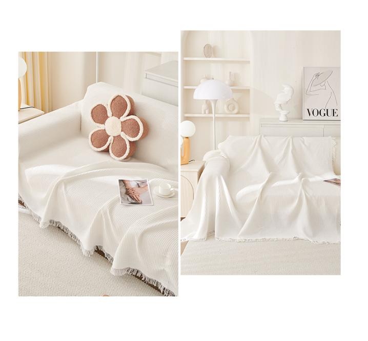 Black and white Ball Pattern Soft Waffle Weave Throw Blanket - Boho Style Cotton Blend Sofa Cover with Fringe 180x340cm - Image 2