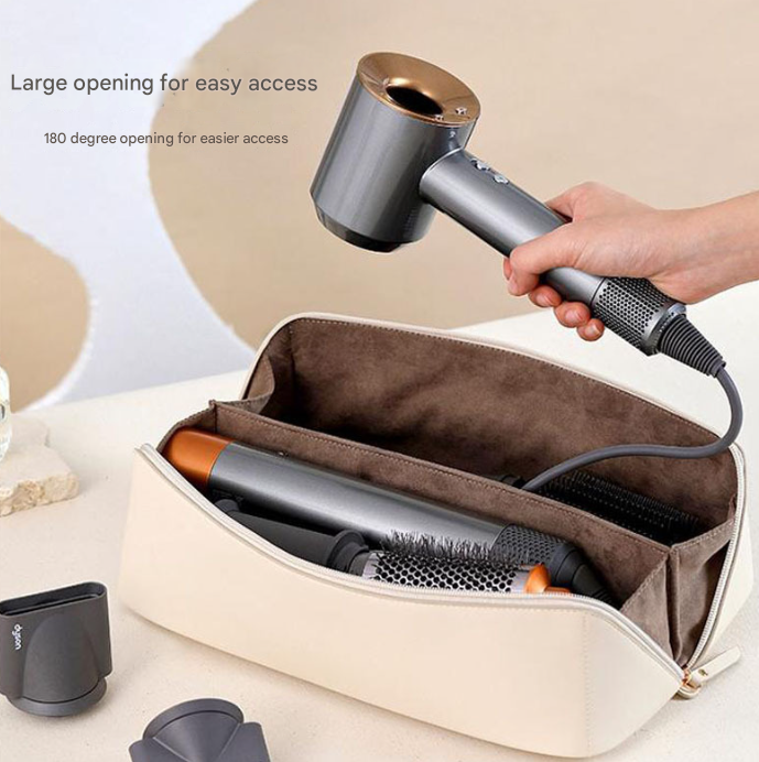 Black Premium PU Leather Travel Case for Hair Styling Tools - Double Layer Waterproof Organizer Bag for Hair Dryer, Curler & Straightener - Image 4