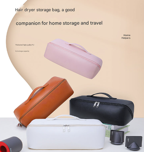 Pink Premium PU Leather Travel Case for Hair Styling Tools - Double Layer Waterproof Organizer Bag for Hair Dryer, Curler & Straightener - Image 2