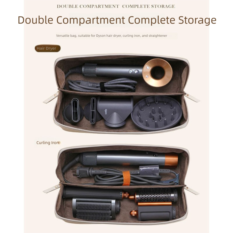 White Premium PU Leather Travel Case for Hair Styling Tools - Double Layer Waterproof Organizer Bag for Hair Dryer, Curler & Straightener - Image 3