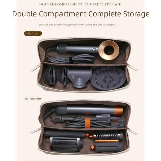 White Premium PU Leather Travel Case for Hair Styling Tools - Double Layer Waterproof Organizer Bag for Hair Dryer, Curler & Straightener - Image 3