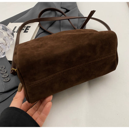 Coffee Chic Ruched Handle Crossbody Bag - Womens Faux Suede Top Handle Handbag with Detachable Strap - Image 3