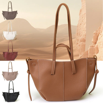 Grey Chic Minimalist PU Leather Tote Bag - Women's Versatile Shoulder Handbag with Contrast Stitching - Image 2