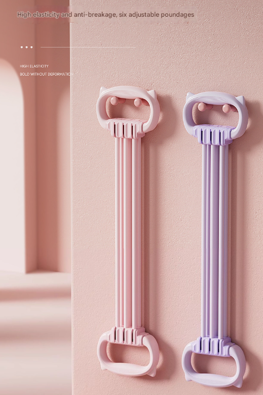 Purple Adjustable Resistance Chest Expander with 6 Levels - Cute Cat Ear Puller for Full Body Workout - Image 3