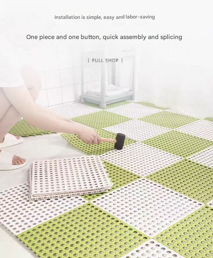 White And Green DIY Interlocking Non-Slip Floor Tiles - 18-Pack PVC Drainage Mat for Shower & Bathroom Safety - Image 6