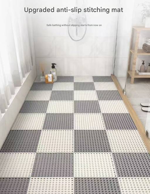 Sky Blue And White DIY Interlocking Non-Slip Floor Tiles - 18-Pack PVC Drainage Mat for Shower & Bathroom Safety - Image 2