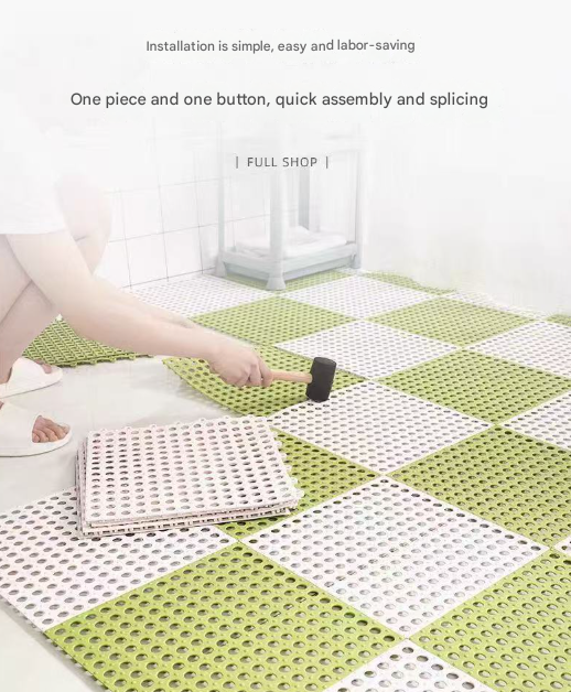 Sky Blue And White DIY Interlocking Non-Slip Floor Tiles - 18-Pack PVC Drainage Mat for Shower & Bathroom Safety - Image 6