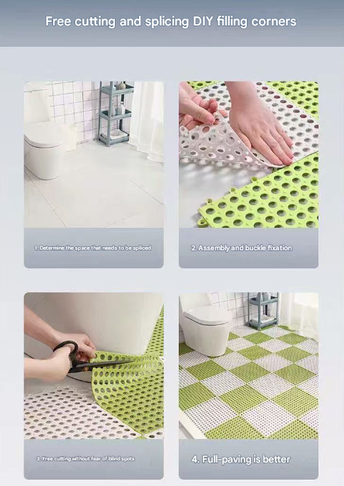 Green And Pink DIY Interlocking Non-Slip Floor Tiles - 18-Pack PVC Drainage Mat for Shower & Bathroom Safety - Image 7