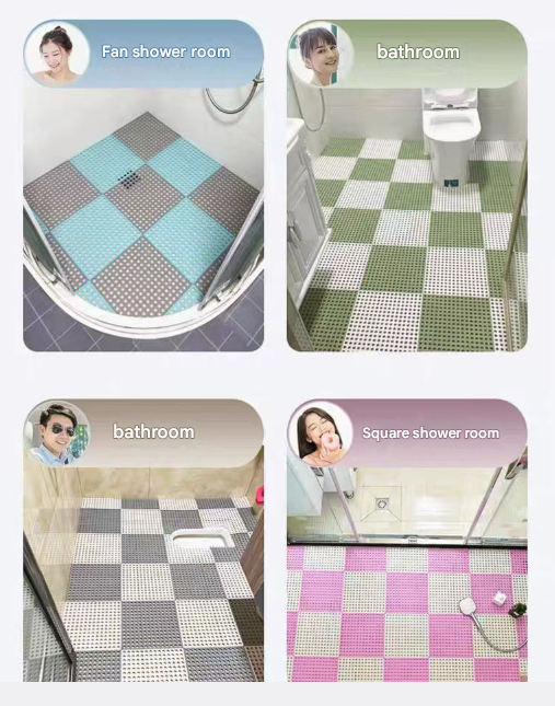 Green And Pink DIY Interlocking Non-Slip Floor Tiles - 12-Pack PVC Drainage Mat for Shower & Bathroom Safety - Image 8