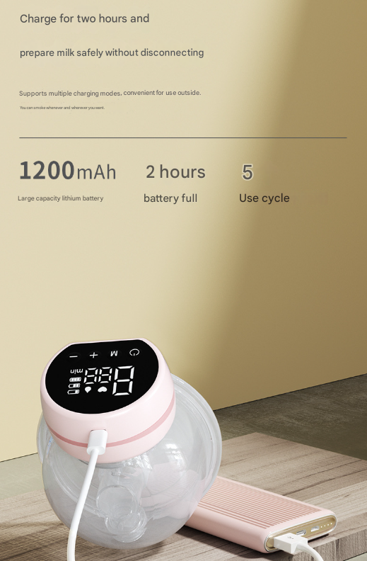 Pink Hands-Free Wearable Electric Breast Pump - Portable, Quiet & Rechargeable with LED Display - Image 6