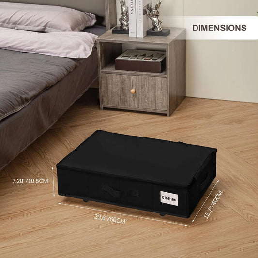 1 piece Black Size S Collapsible Underbed Storage Organizer with Wheels - Fabric Bin with Dustproof Lid - Image 2