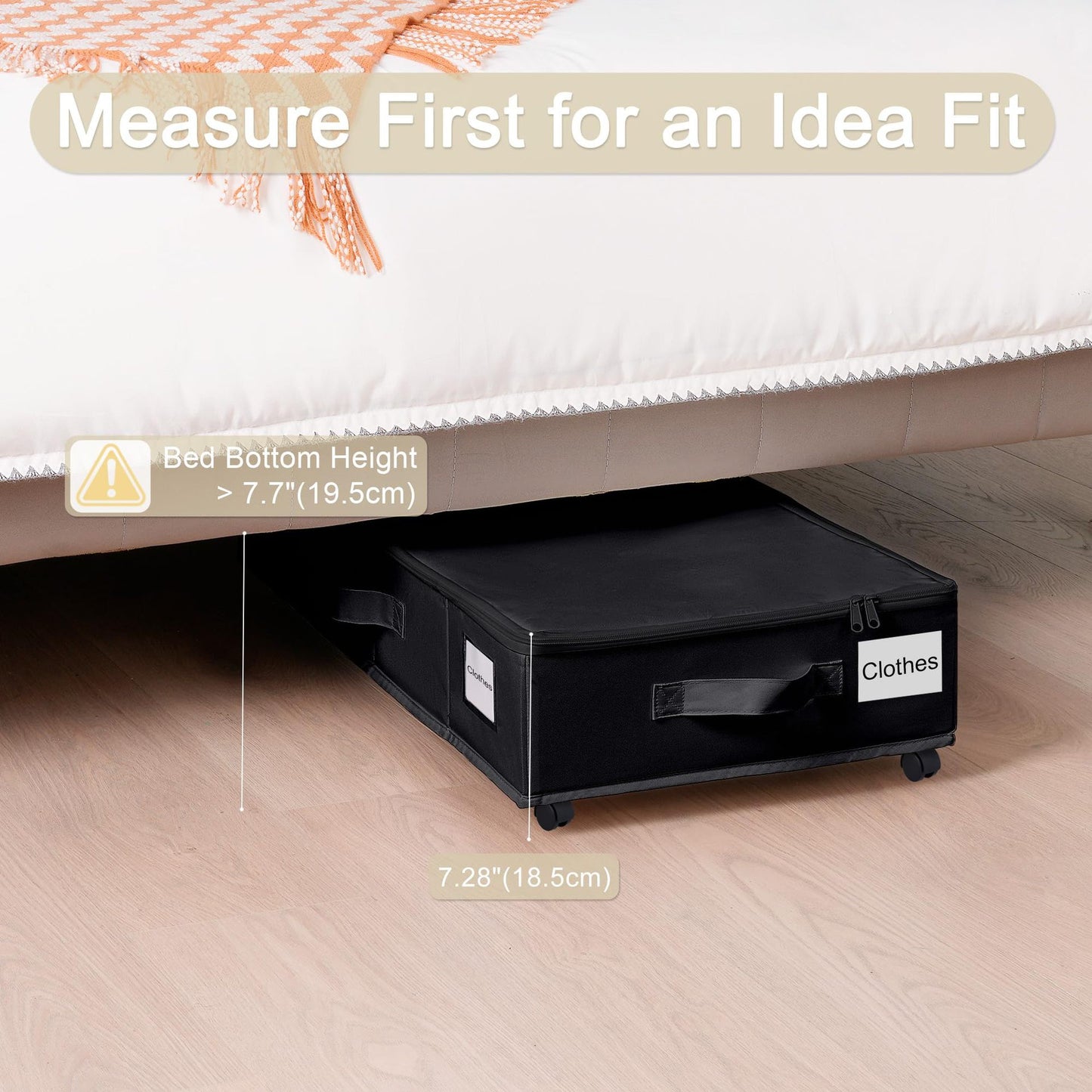 1 piece Black Size S Collapsible Underbed Storage Organizer with Wheels - Fabric Bin with Dustproof Lid - Image 7