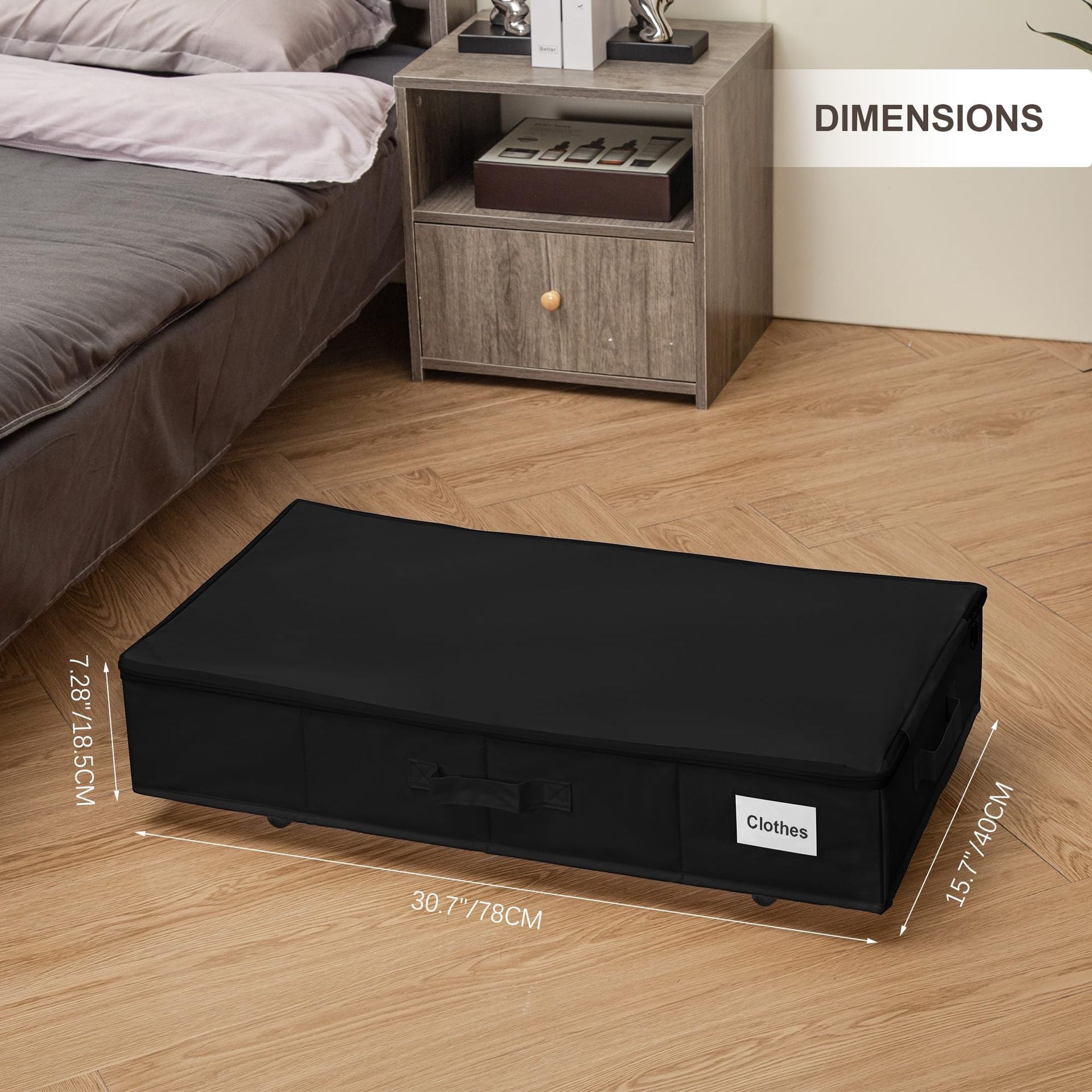 1 piece Black Size L Collapsible Underbed Storage Organizer with Wheels - Fabric Bin with Dustproof Lid - Image 2