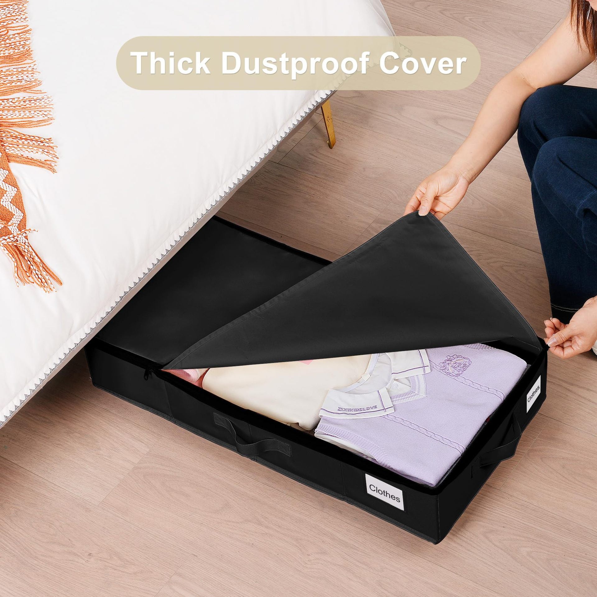 1 piece Black Size L Collapsible Underbed Storage Organizer with Wheels - Fabric Bin with Dustproof Lid - Image 5