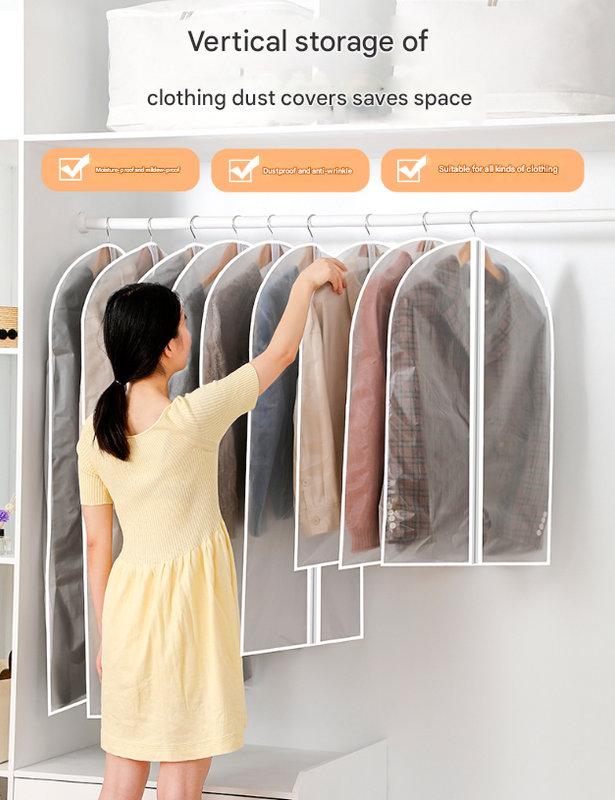 Black Edge 10-Pack Hanging Garment Bags for Closet Storage - Translucent Dust-Proof Suit Covers, Washable & Reusable Coat Protectors (2 Sizes) - Image 2