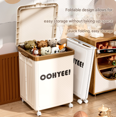 Beige Large Foldable Storage Box with Lid and Wheels - Heavy Duty Collapsible Toy Organizer Bin - Image 2