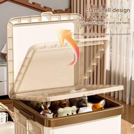 Beige Large Foldable Storage Box with Lid and Wheels - Heavy Duty Collapsible Toy Organizer Bin - Image 3