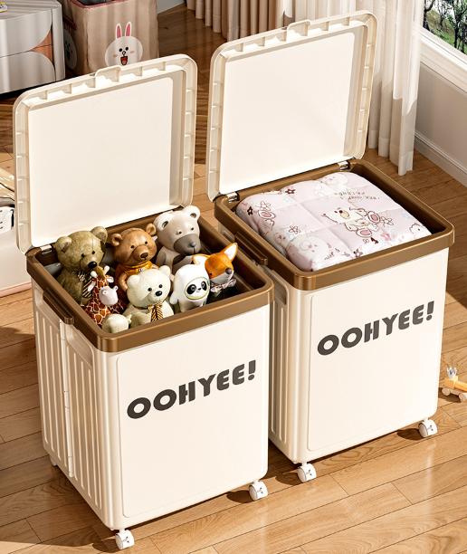 Beige Large Foldable Storage Box with Lid and Wheels - Heavy Duty Collapsible Toy Organizer Bin - Image 5