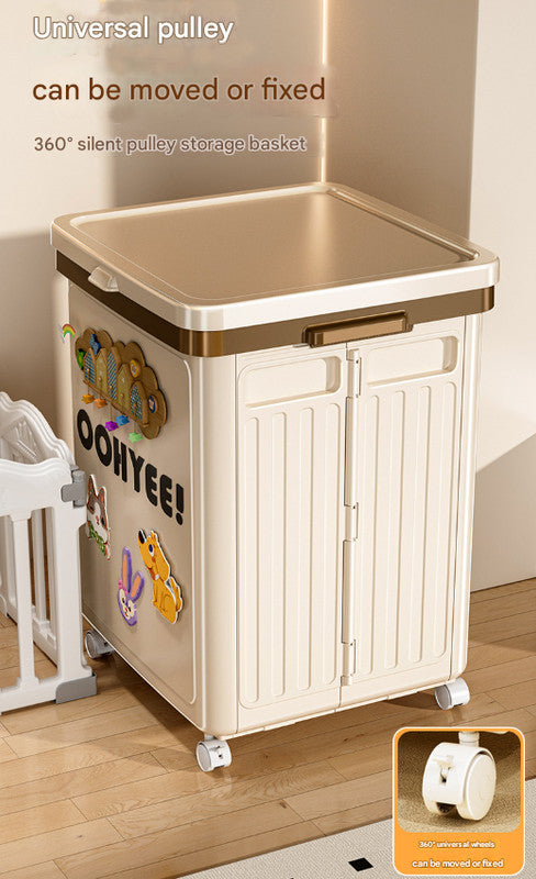 Beige Large Foldable Storage Box with Lid and Wheels - Heavy Duty Collapsible Toy Organizer Bin - Image 8