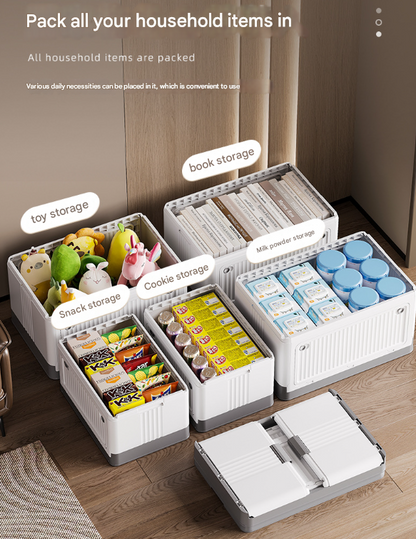 Size S Brown Collapsible Storage Box with Wheels and Telescopic Handle - Stackable Folding Crate for Car & Home - Image 4