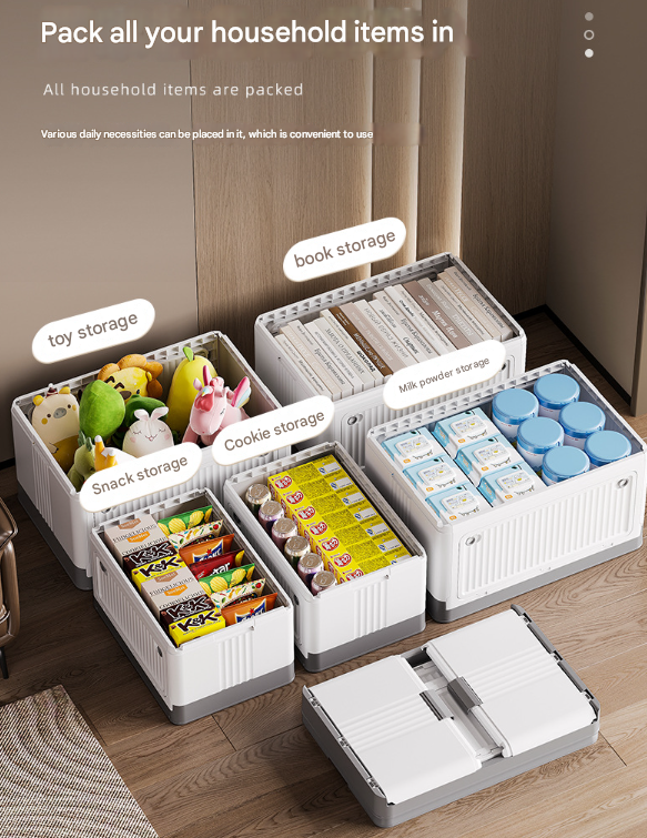 Size L Brown Collapsible Storage Box with Wheels and Telescopic Handle - Stackable Folding Crate for Car & Home - Image 4