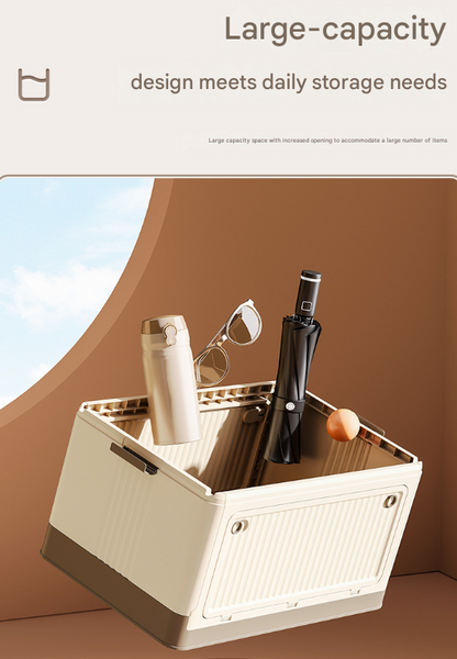 Size L Brown Collapsible Storage Box with Wheels and Telescopic Handle - Stackable Folding Crate for Car & Home - Image 5