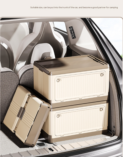 Size L Brown Collapsible Storage Box with Wheels and Telescopic Handle - Stackable Folding Crate for Car & Home - Image 7