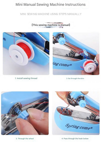 2 Pcs White Portable Mini Handheld Sewing Machine - Manual Stitching Tool for Quick Fabric Repairs - Image 5