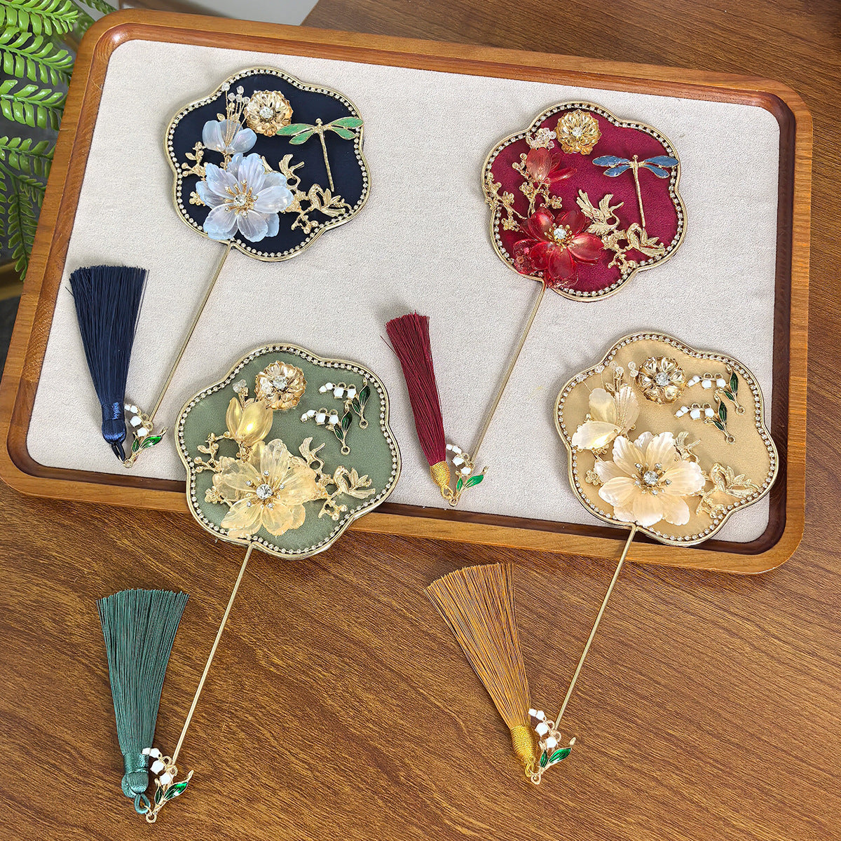 Red Exquisite Chinese Palace Style Mini Fan - Handheld Decorative Prop with Tassel for Photoshoots - Image 2