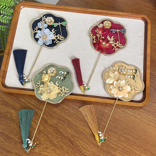 Red Exquisite Chinese Palace Style Mini Fan - Handheld Decorative Prop with Tassel for Photoshoots - Image 2