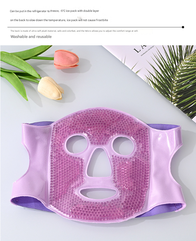 Purple Reusable Cooling Gel Bead Face Mask and Eye Mask Set - Soothing Therapy for Puffy Eyes, Headaches and Facial Relaxation - Image 6