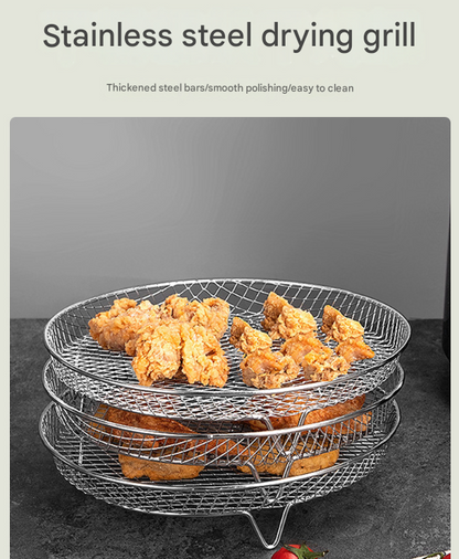 Silver 3-Pack Stackable Air fryer Racks - Food Grade Stainless Steel Multi-Layer Dehydrator & Crisper Tray Accessory - Image 4